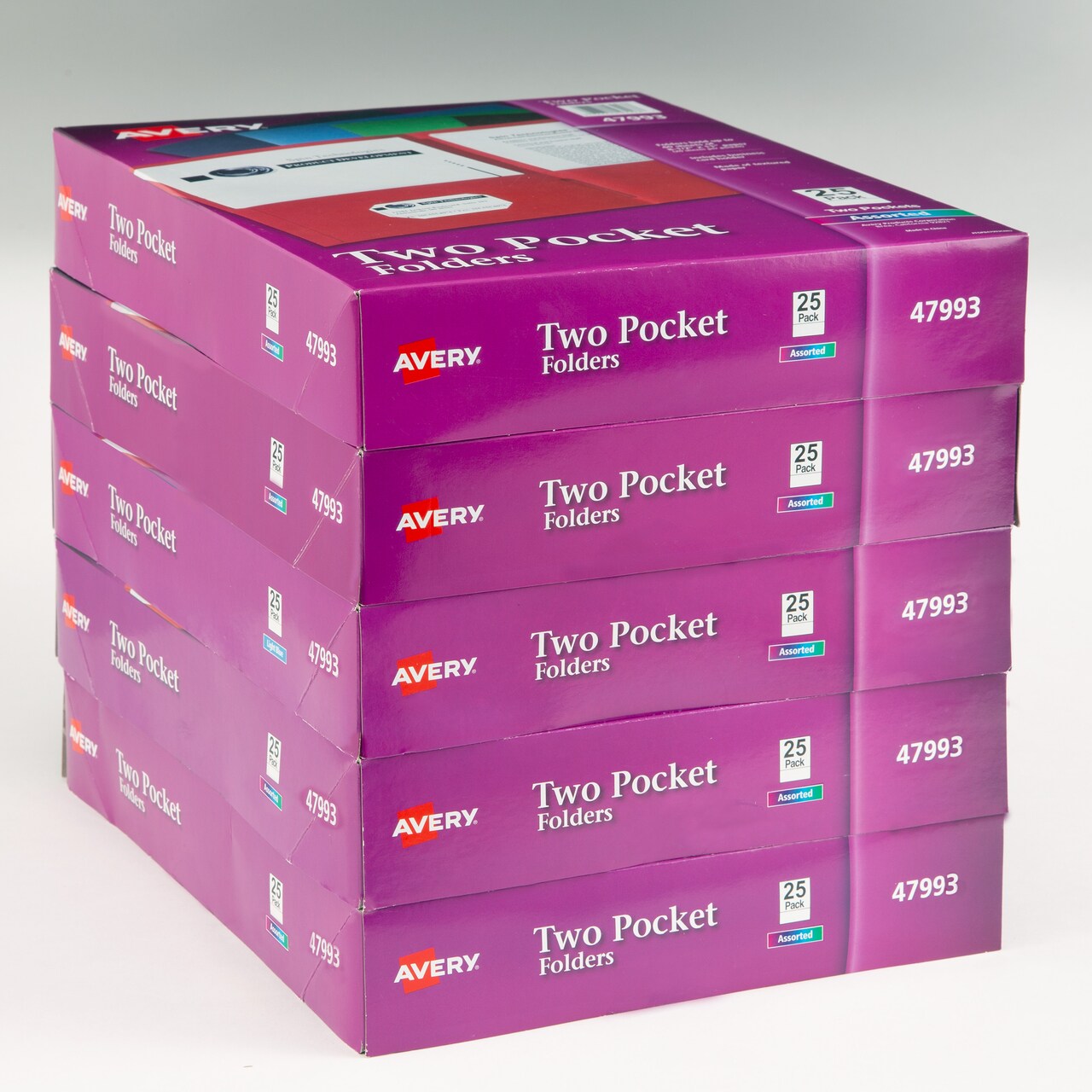 Avery Two Pocket Folders, Holds up to 40 Sheets, 25 Assorted Color Folders (47993) - 5 Pack
